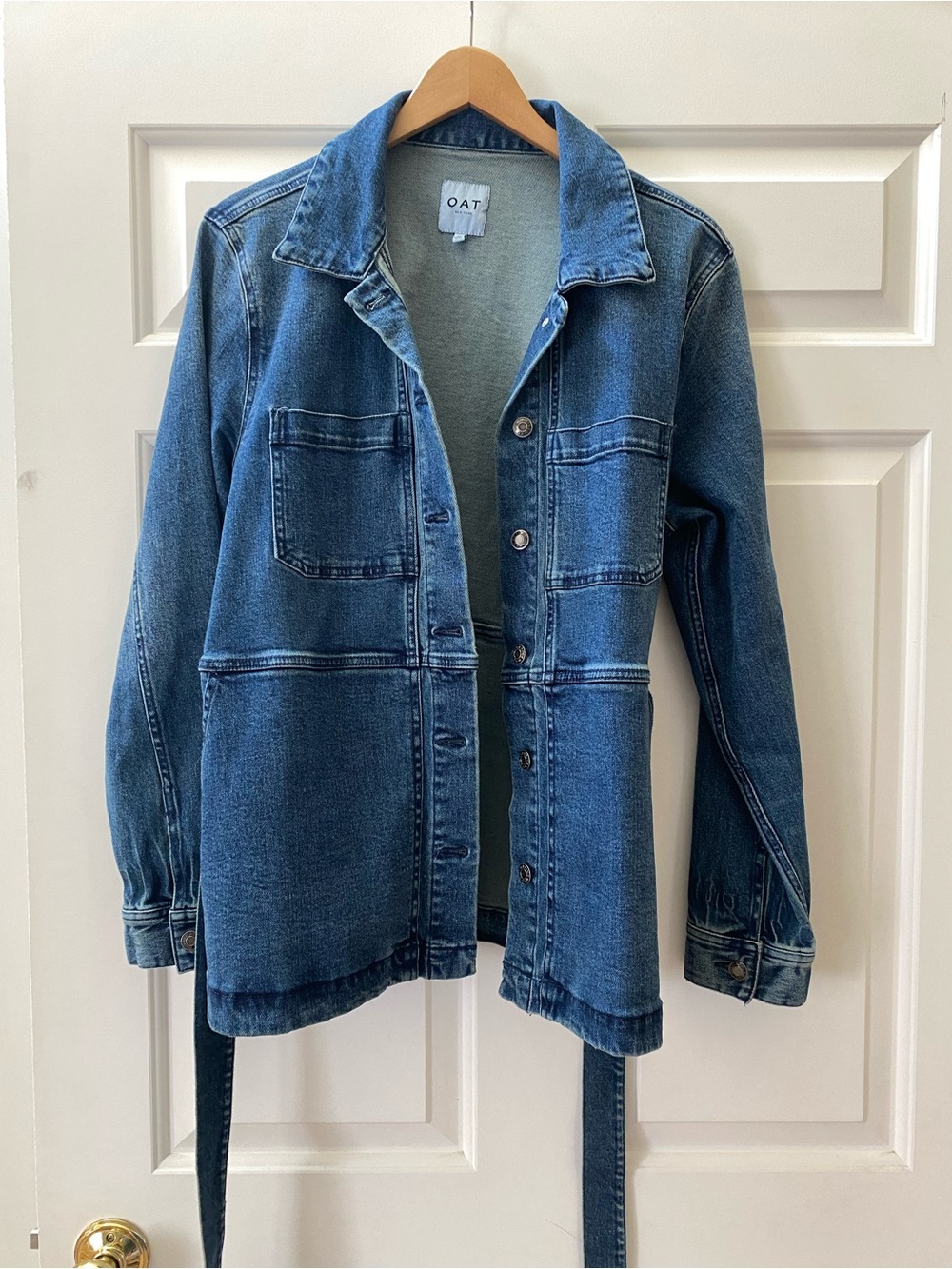 OAT New York Denim Belted Jean Jacket Blue Large - Picture 2 of 11